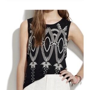 Madewell Embroidered Tank Top‎ Sleeveless Black Casual Blouse Size M